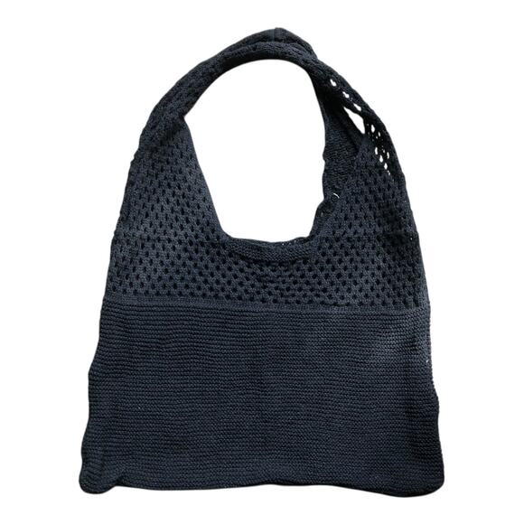 Set of 3 Knit Crochet Tote Bags Black Beige Cream Mesh Slouchy Hobo Reusable - Picture 2 of 11